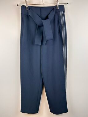 Wilfred Navy Tie Waist Crepe Pants Size 4 High Rise Tapered Ankle Trousers